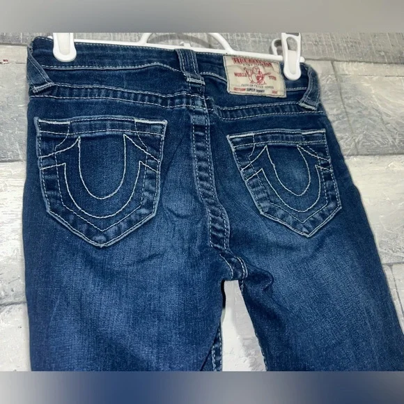 True Religion Distressed Mid-Rise Skinny Jeans 24 Dark Wash - Picture 6 of 9
